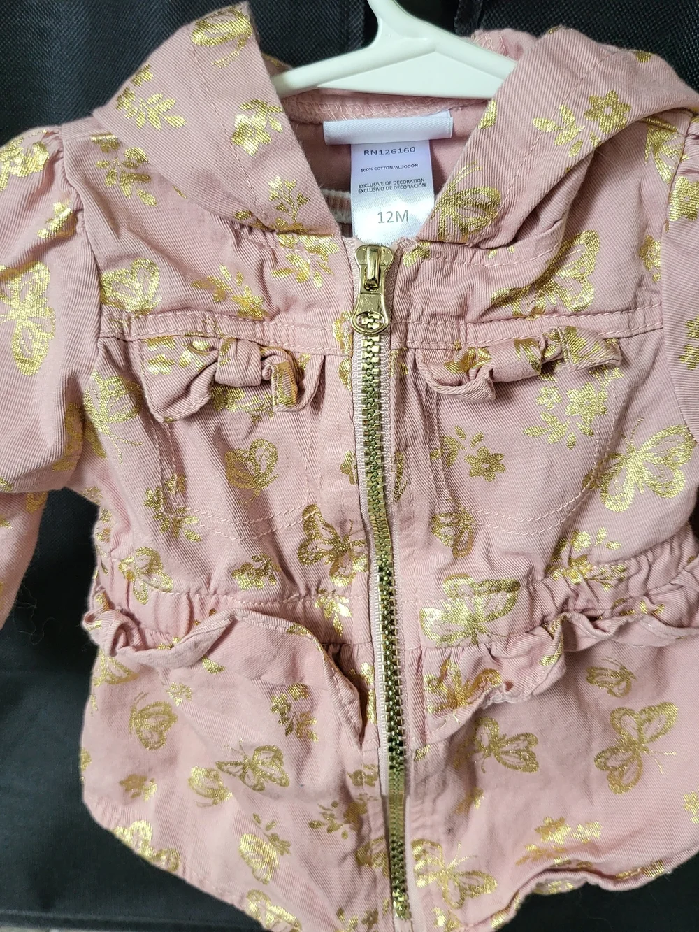 TWIN GIRL SET- Gold Foil Pink Hooded Jacket - Girls 12M - Picture 5 of 10
